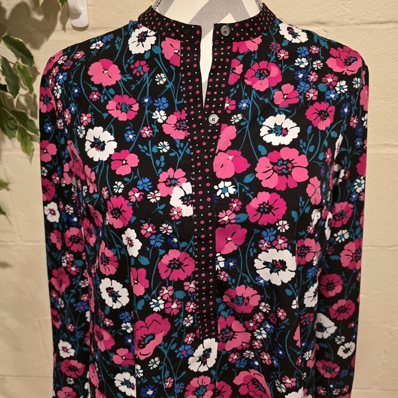 JONES NEW YORK Signature Women's Black Multicolor Floral Long Sleeve Blouse SZ M - Picture 2 of 11